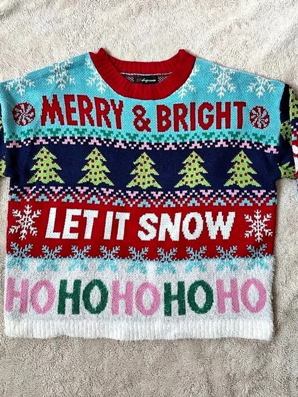 33 Degrees Holiday Sweater Blue & Red Size XL